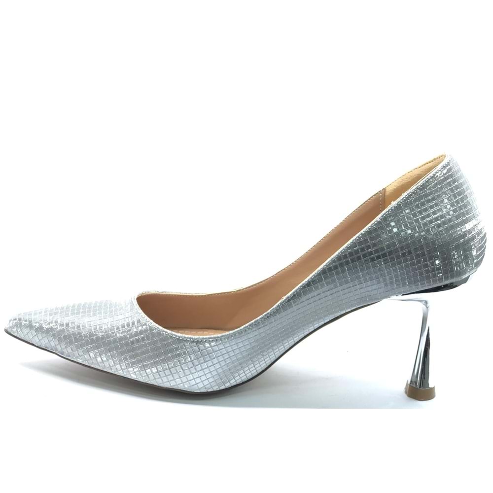 Feles 7 Cm Ayna Topuk Poti Kare Desen Stiletto Kadın Ayakkabı