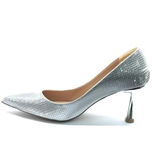 Feles 7 Cm Ayna Topuk Poti Kare Desen Stiletto Kadın Ayakkabı