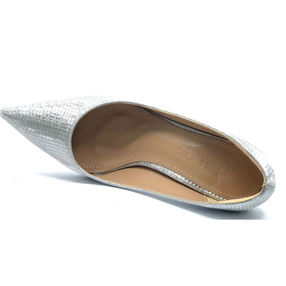 Feles 7 Cm Ayna Topuk Poti Kare Desen Stiletto Kadın Ayakkabı