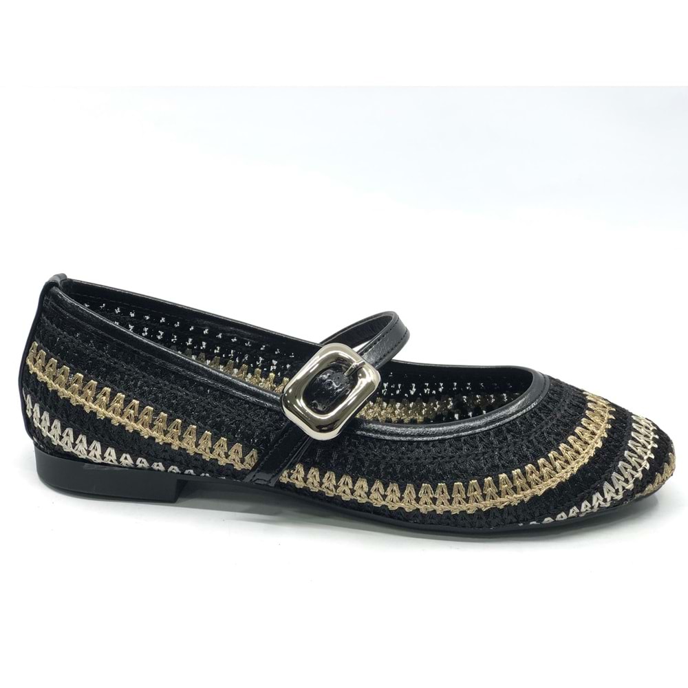 Feles Kemer Toka Hasır Detaylı Kadın Babet Ayakkabı