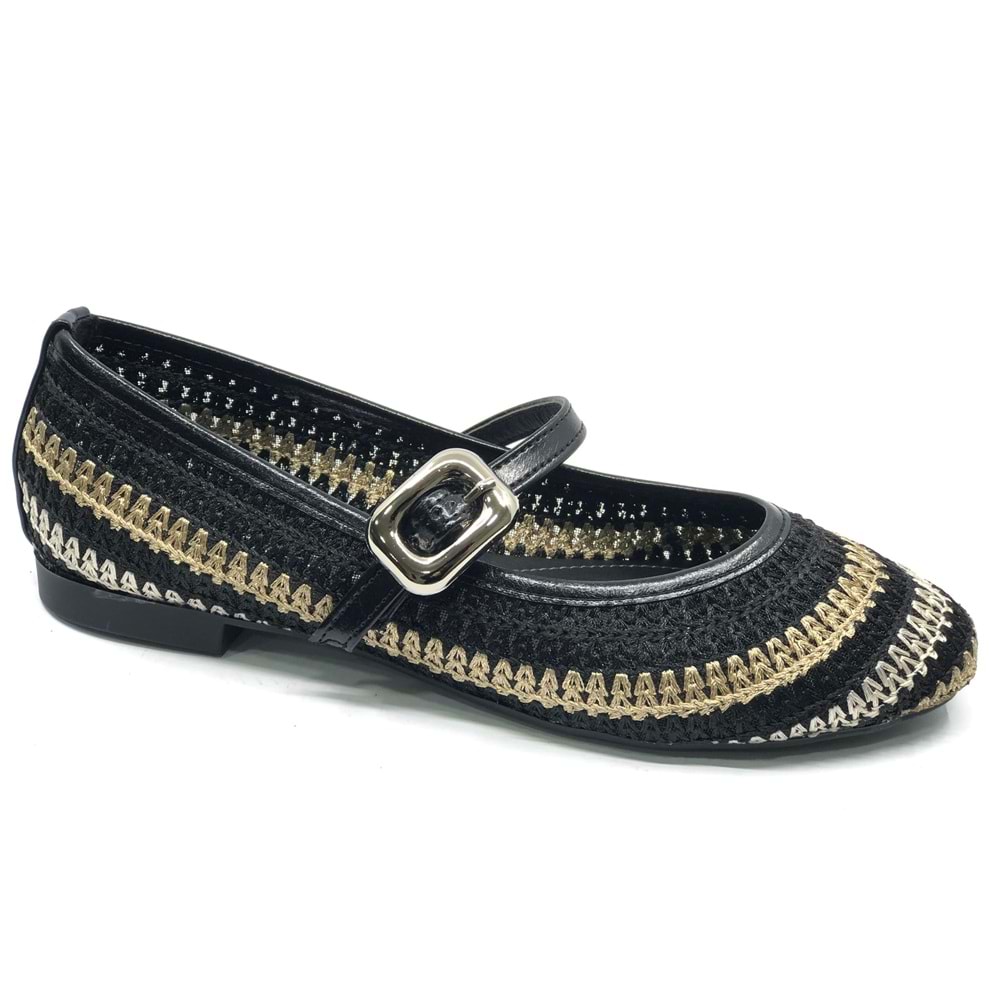 Feles Kemer Toka Hasır Detaylı Kadın Babet Ayakkabı