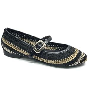 Feles Kemer Toka Hasır Detaylı Kadın Babet Ayakkabı