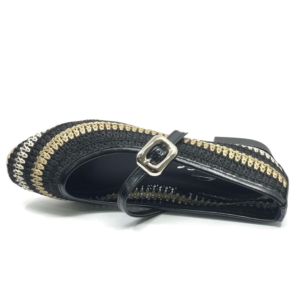 Feles Kemer Toka Hasır Detaylı Kadın Babet Ayakkabı