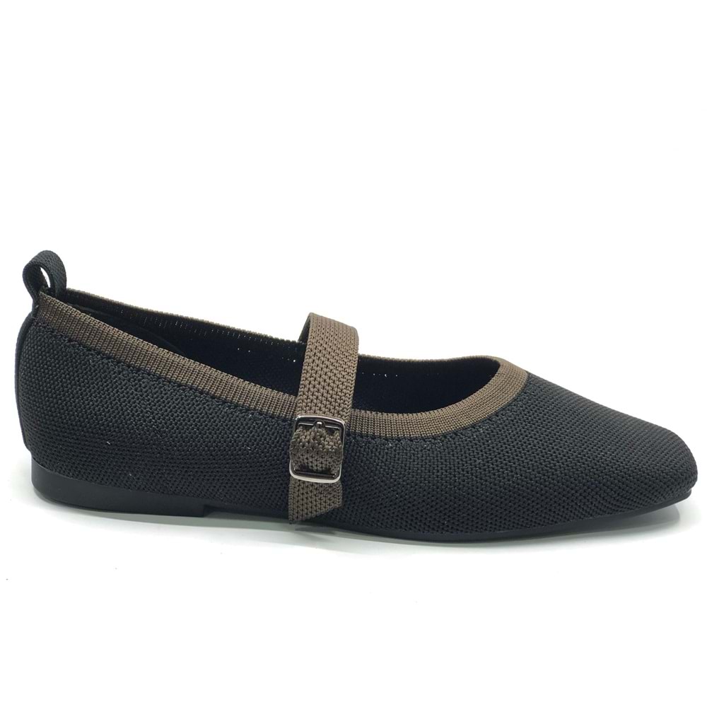 Feles Kemer Toka Triko Küt Burun Kadın Babet Ayakkabı