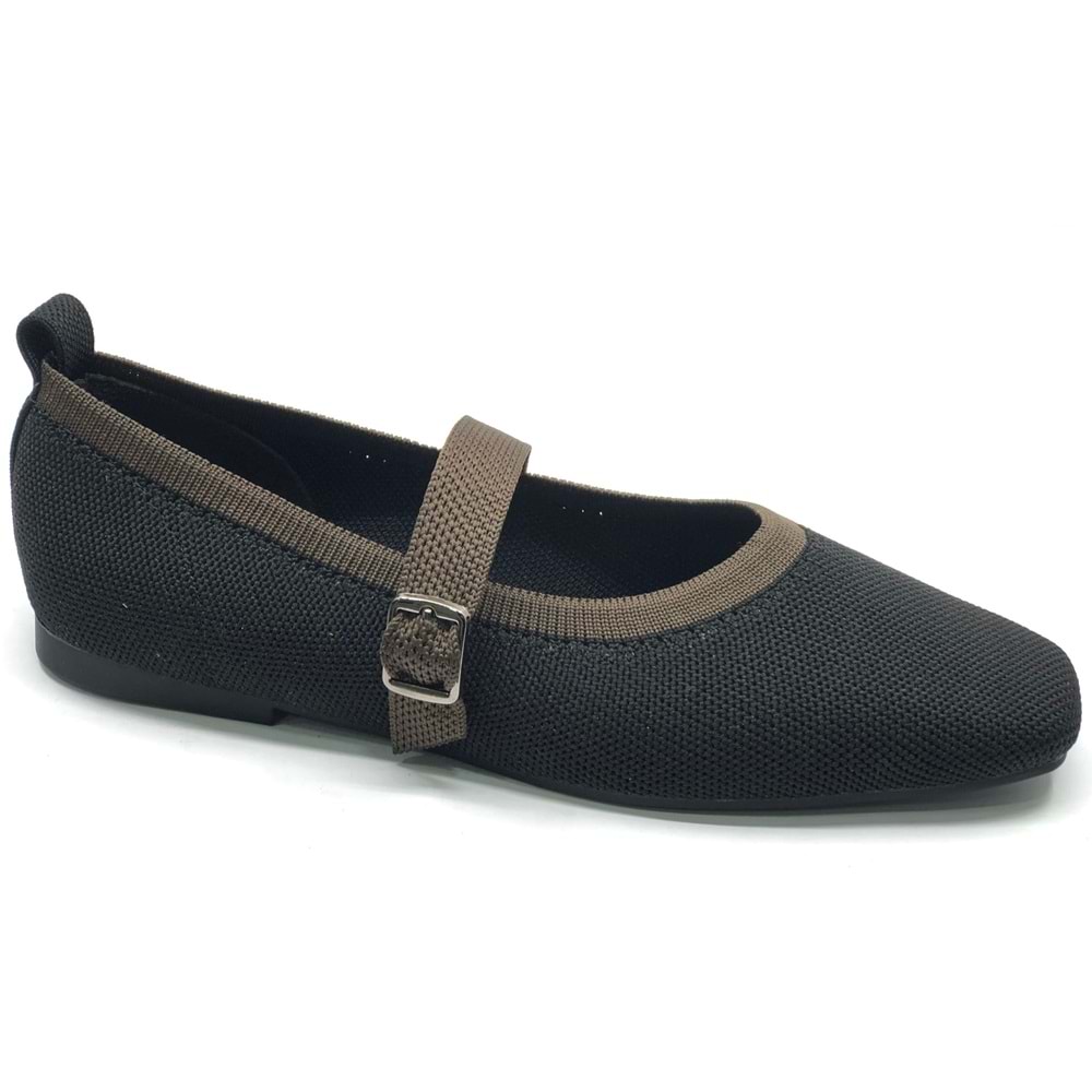 Feles Kemer Toka Triko Küt Burun Kadın Babet Ayakkabı