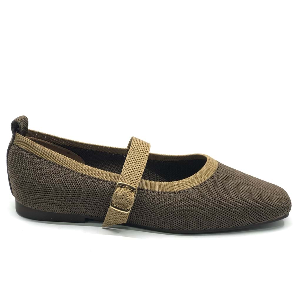 Feles Kemer Toka Triko Küt Burun Kadın Babet Ayakkabı