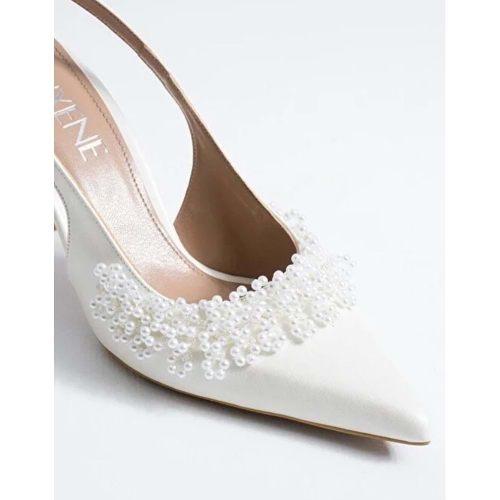 Feles Boncuk Detaylı Arkası Açık Stiletto Kadın Topuklu Ayakkabı