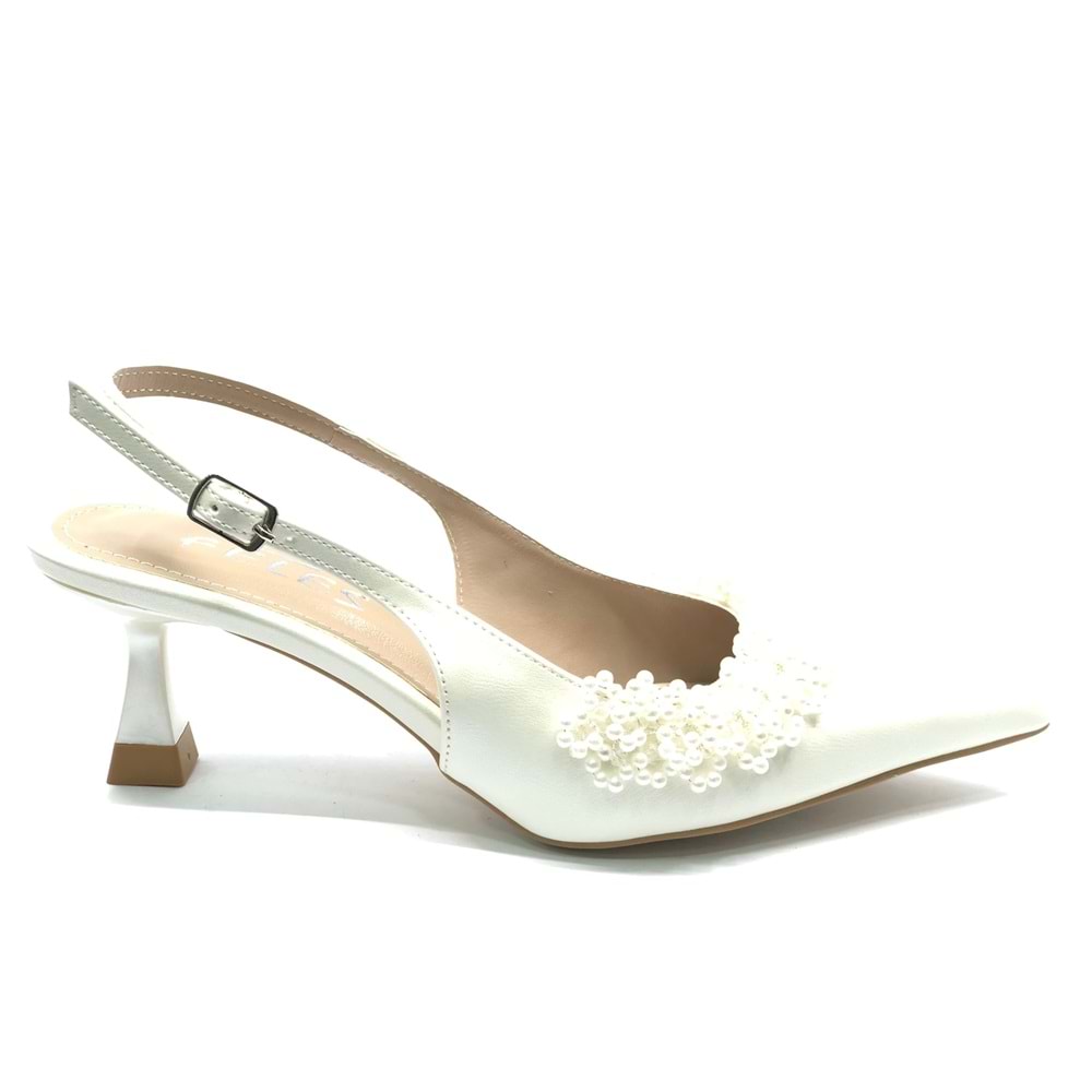 Feles Boncuk Detaylı Arkası Açık Stiletto Kadın Topuklu Ayakkabı