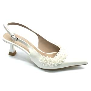 Feles Boncuk Detaylı Arkası Açık Stiletto Kadın Topuklu Ayakkabı