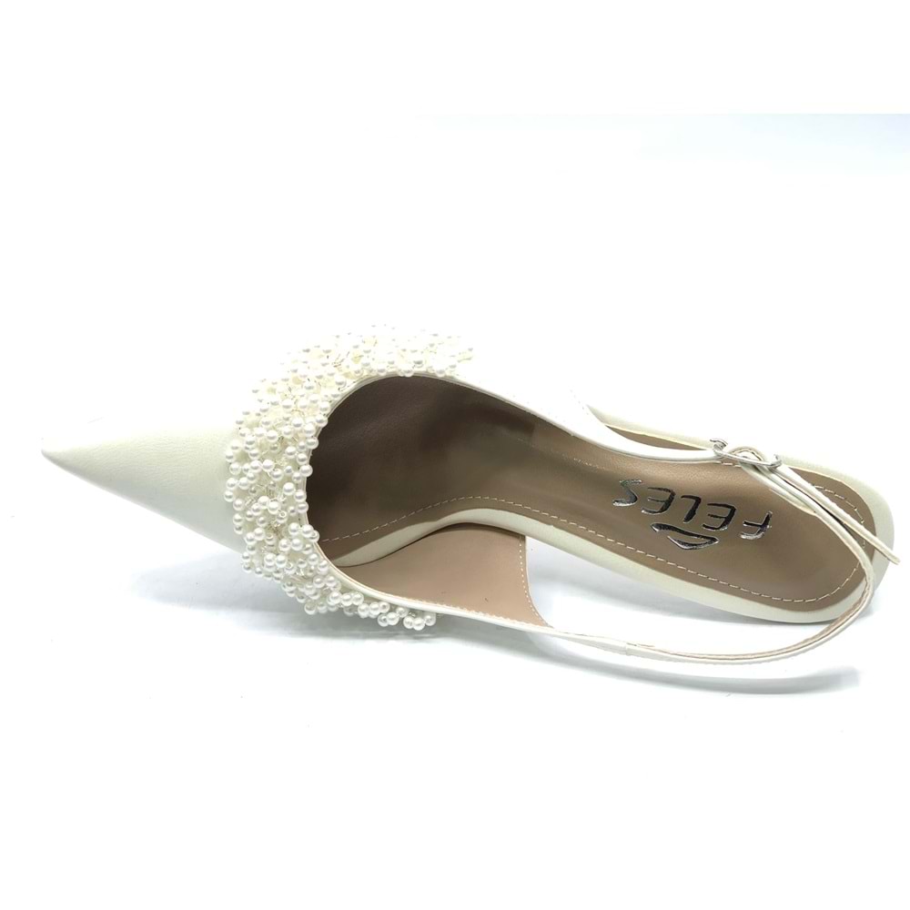 Feles Boncuk Detaylı Arkası Açık Stiletto Kadın Topuklu Ayakkabı