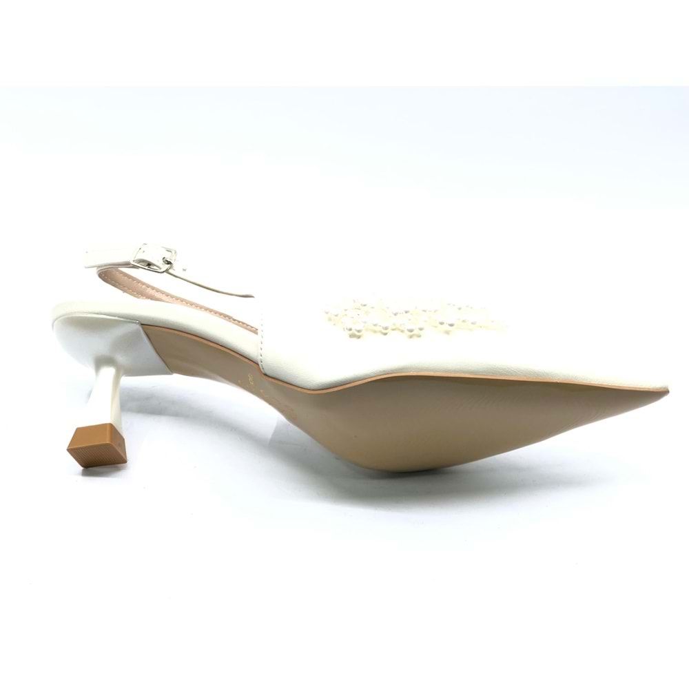 Feles Boncuk Detaylı Arkası Açık Stiletto Kadın Topuklu Ayakkabı