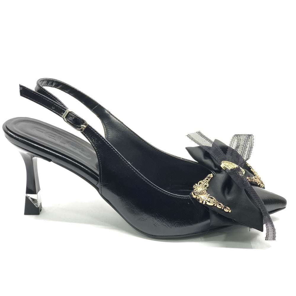 Feles Saten Fiyonk Detaylı Arkası Açık Stiletto Kadın Topuklu Ayakkabı