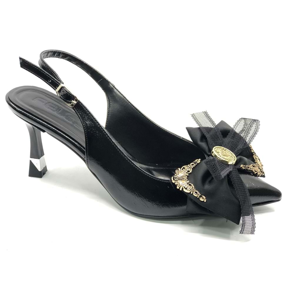 Feles Saten Fiyonk Detaylı Arkası Açık Stiletto Kadın Topuklu Ayakkabı