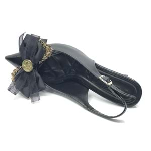 Feles Saten Fiyonk Detaylı Arkası Açık Stiletto Kadın Topuklu Ayakkabı