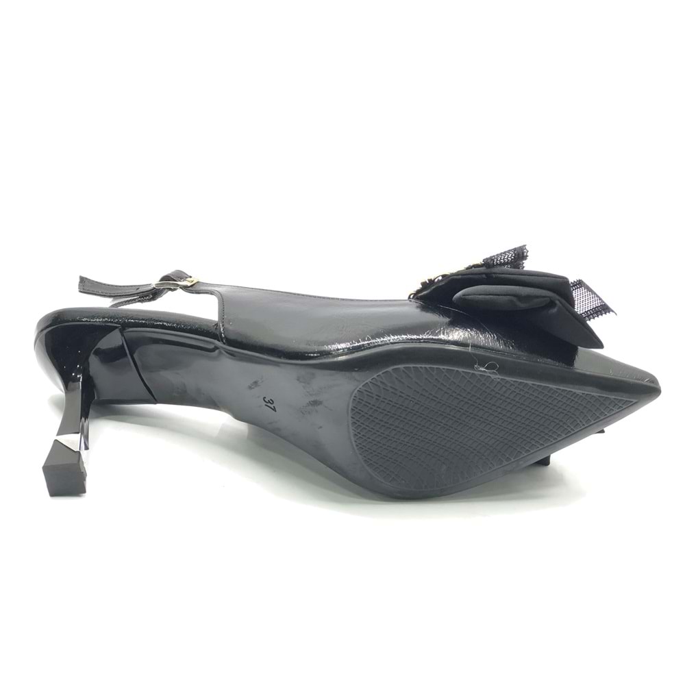 Feles Saten Fiyonk Detaylı Arkası Açık Stiletto Kadın Topuklu Ayakkabı