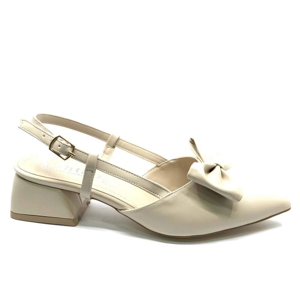 Mehtap Arkası Açık Fiyonk Detaylı Klasik Kadın Topuklu Ayakkabı