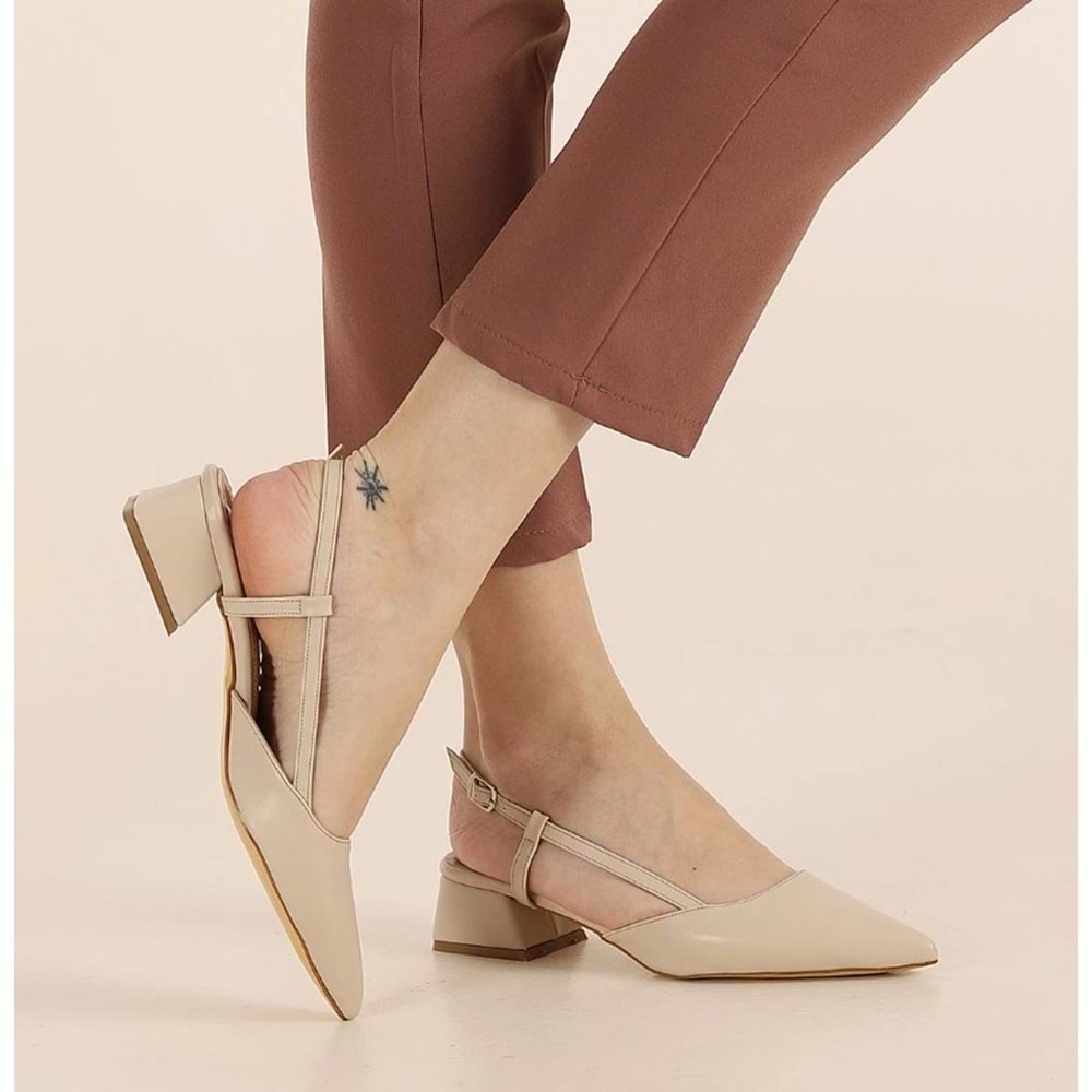 Mehtap Arkası Açık Fiyonk Detaylı Klasik Kadın Topuklu Ayakkabı