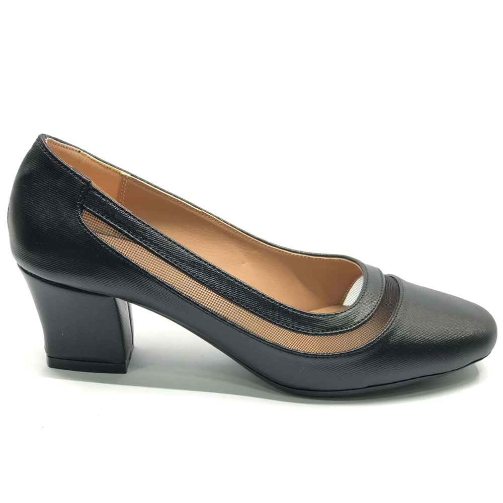 Feles Tül Detaylı Küt Burun Topuklu Kadın Ayakkabı