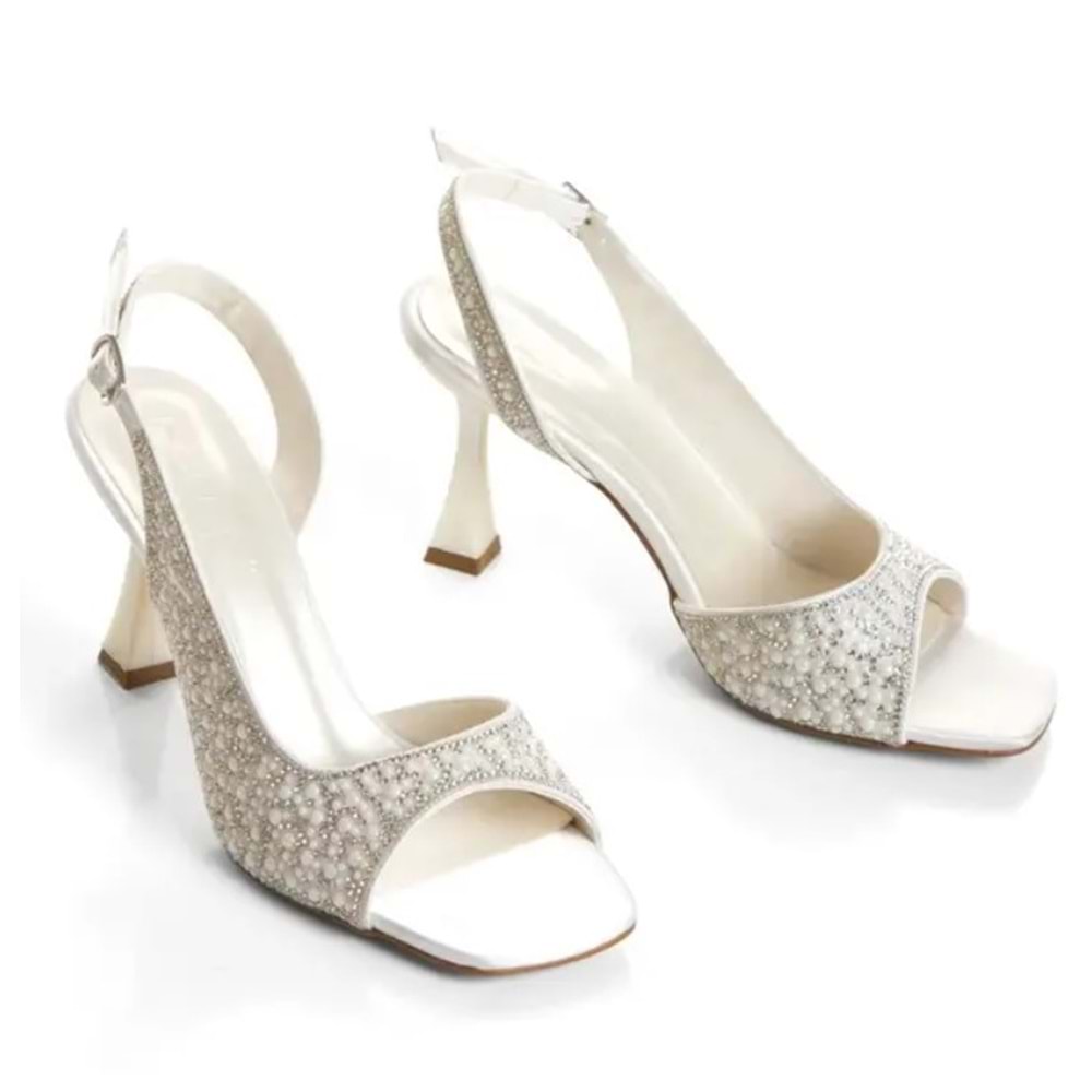 Feles Taş Detaylı Bant Kadın Topuklu Abiye Ayakkabı