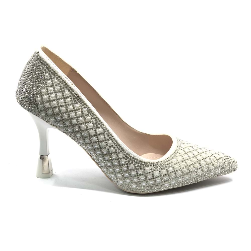 Feles İnci Taş Detaylı Gelinlik Ayakkabısı Kadın Sitiletto