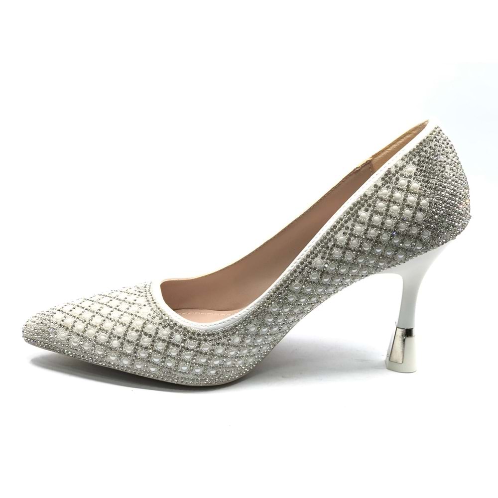 Feles İnci Taş Detaylı Gelinlik Ayakkabısı Kadın Sitiletto