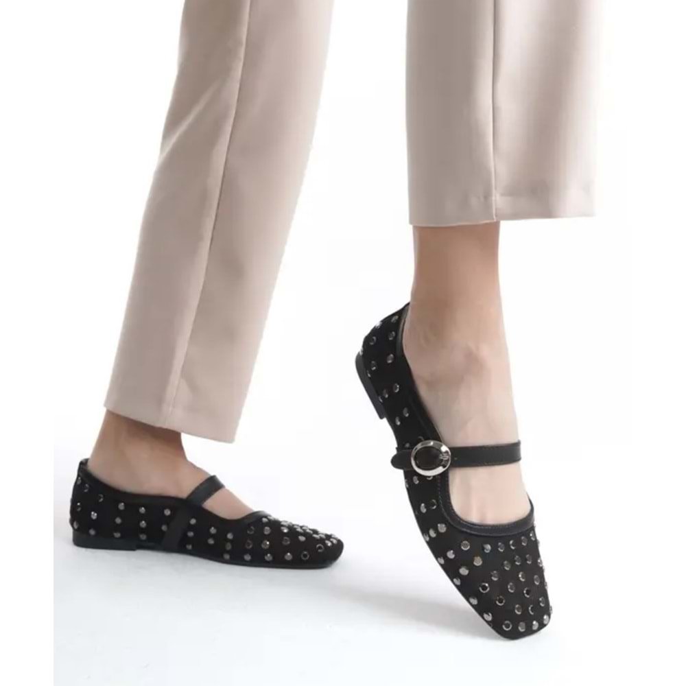 Feles Dantel Taş Detaylı Kadın Babet Ayakkabı