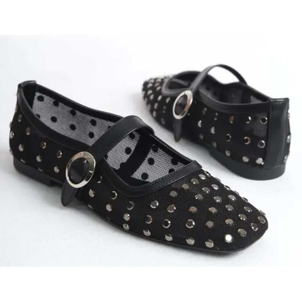 Feles Dantel Taş Detaylı Kadın Babet Ayakkabı