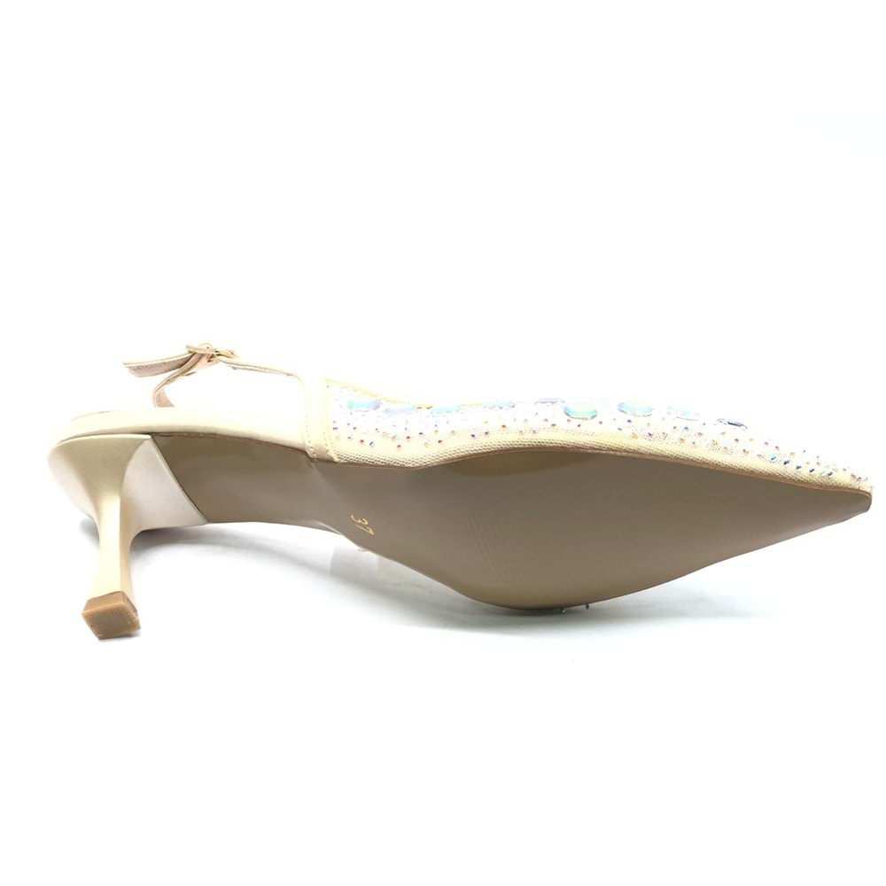 Feles Tül Taş Detaylı Arkası Açık Stiletto Topuklu Kadın Ayakkabı