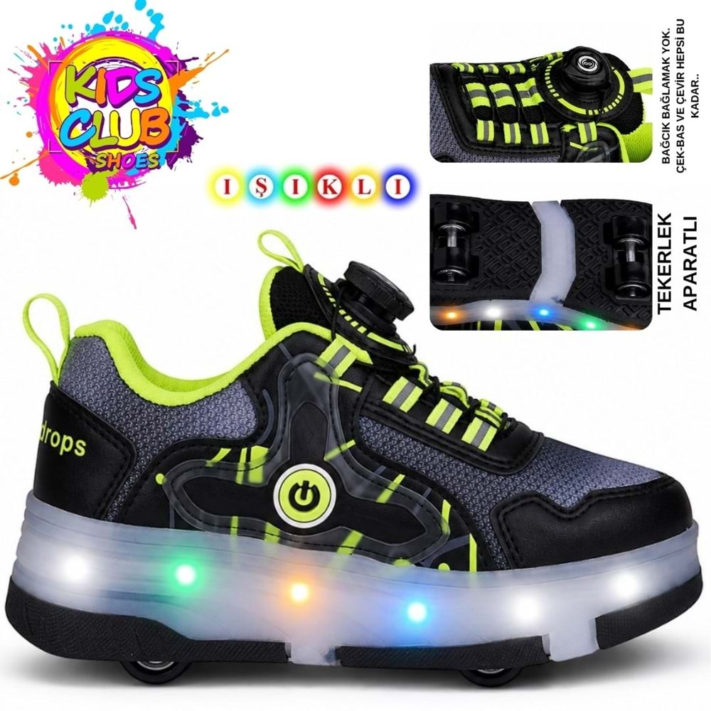 Kocamanlar Kids Club Akıllı Bağcıklı Işıklı Ortopedik Patenli Tekerli Çocuk Spor Ayakkabı